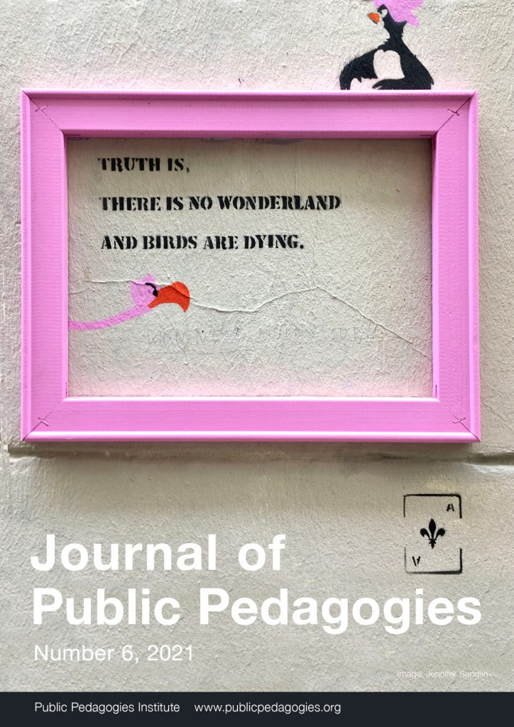 Cover Image of Street Art with text Truth is, there is no wonderland and birds are dying.